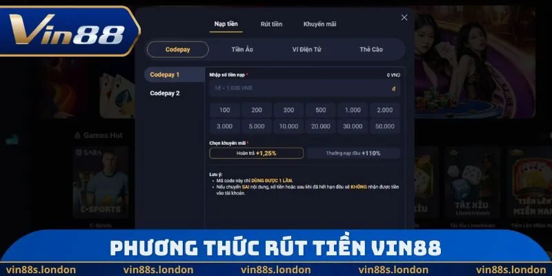 Phương thức rút tiền Vin88
